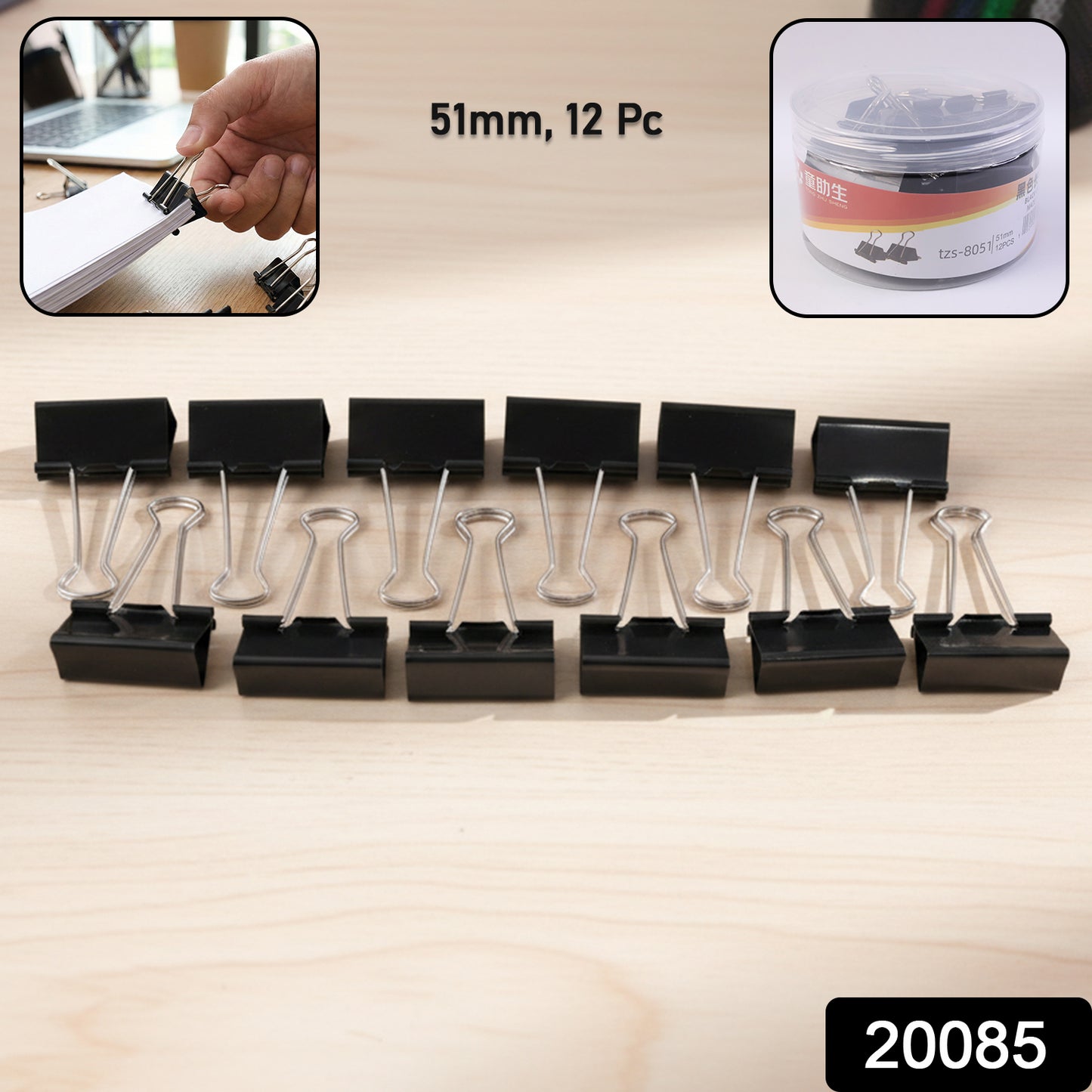Set of 12 large 51 mm Wukusy binder clips for organizing and securing papers, office, or school supplies.