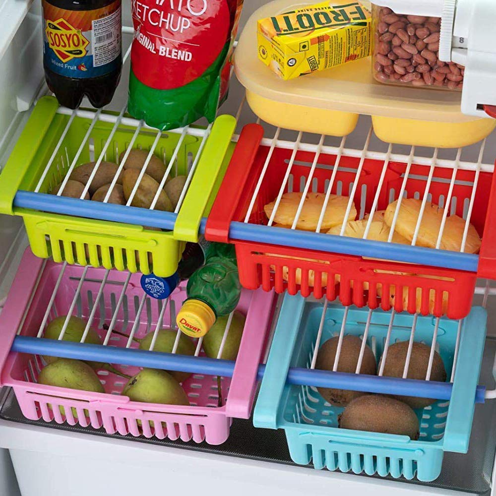 Set of four Wukusy Virgin Freeze Storage trays in multiple colors, adjustable, unbreakable, and easy to clean with extra storage space.