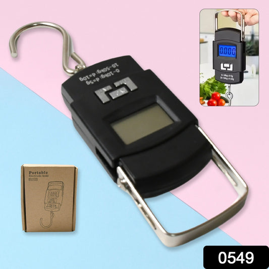 Wukusy 549 digital portable hook-type weighing scale with multicolor design, capable of measuring up to 50 kg.