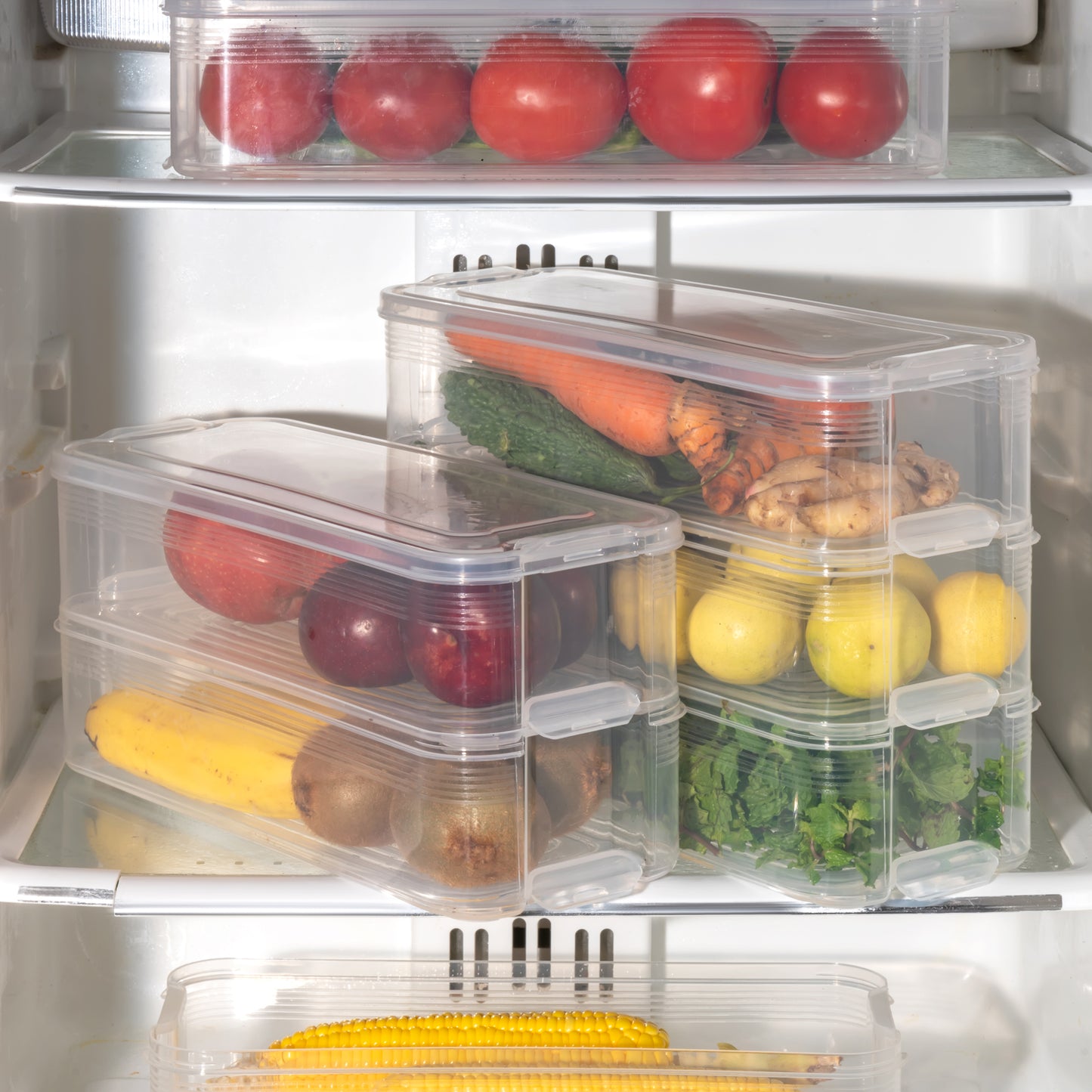 Wukusy 5595 3-pack plastic fridge storage containers with lids, stackable, ideal for fish, meat, vegetables, and fruits, 1500ml each