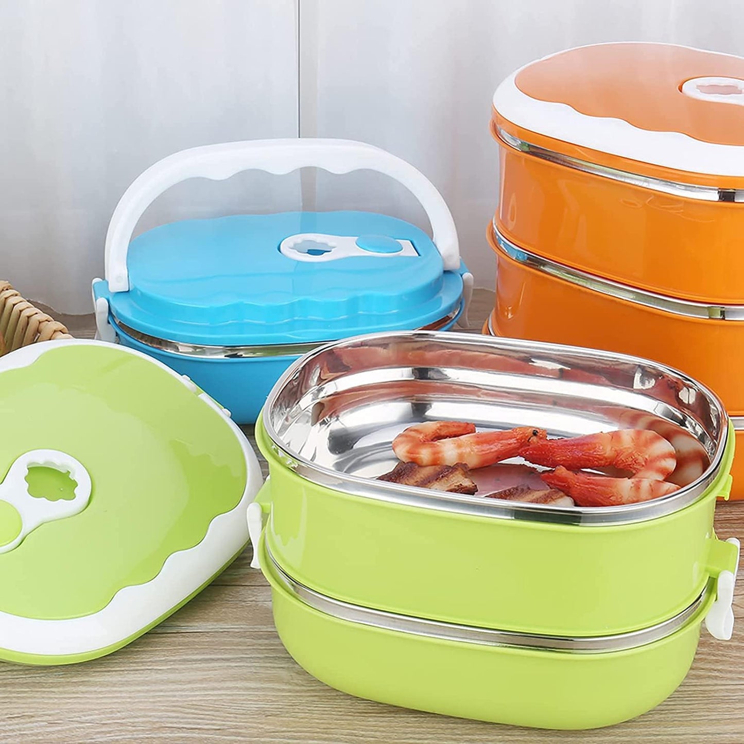 Wukusy stainless steel insulated lunch box with leakproof lid, 900-1800ml capacity, ideal for bento, office, and picnic meals.
