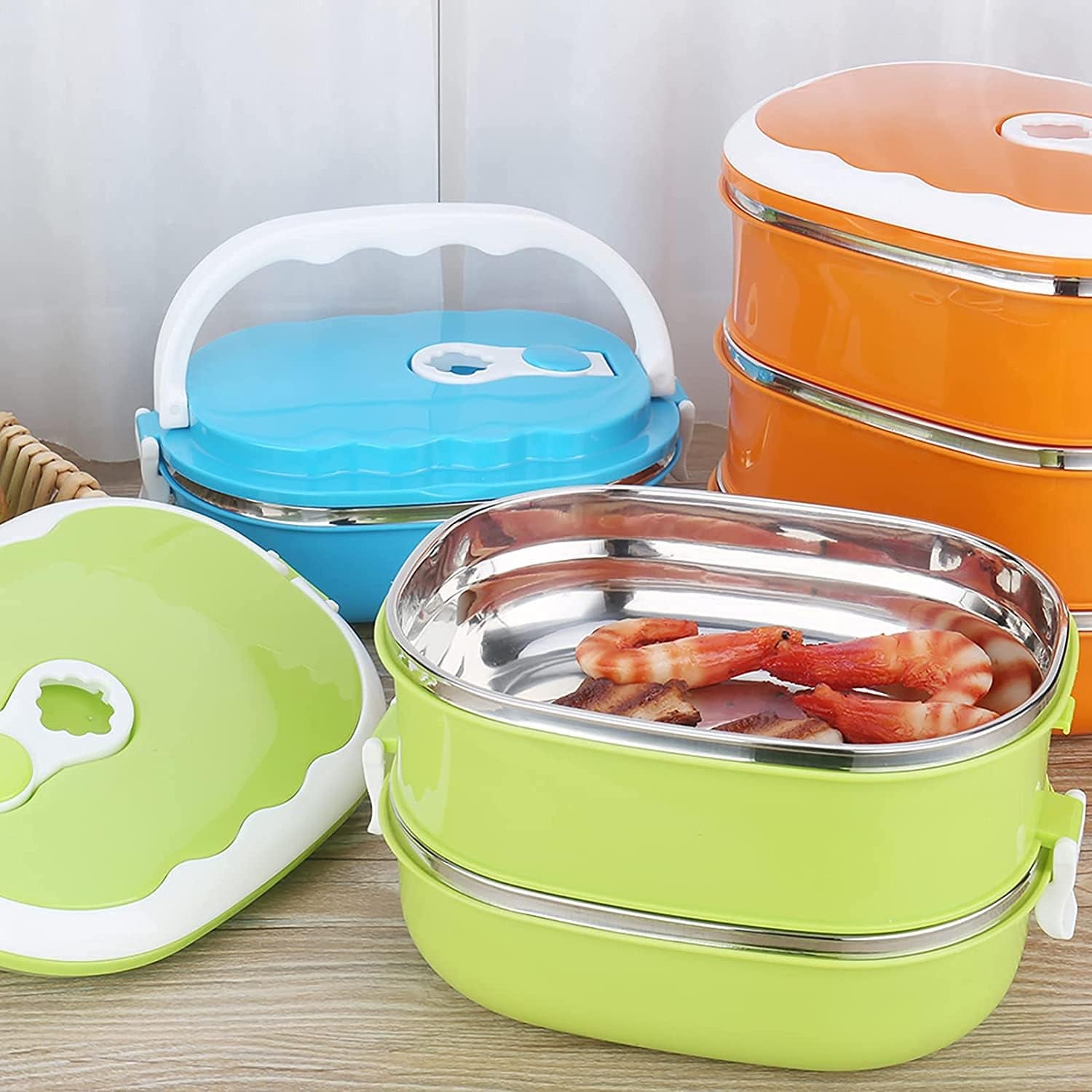 Wukusy stainless steel insulated lunch box with leakproof lid, 900-1800ml capacity, ideal for bento, office, and picnic meals.