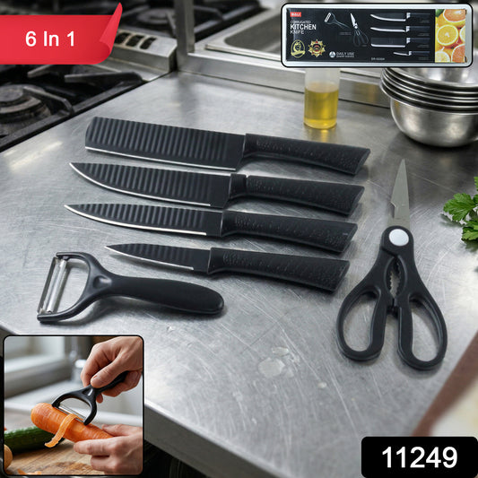 Wukusy 6-in-1 premium kitchen knife set with various knives and tools for versatile cooking tasks.