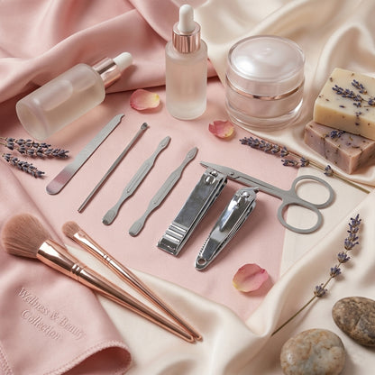 Wukusy 6-in-1 professional manicure and pedicure nail grooming kit with various tools for nail care and grooming.