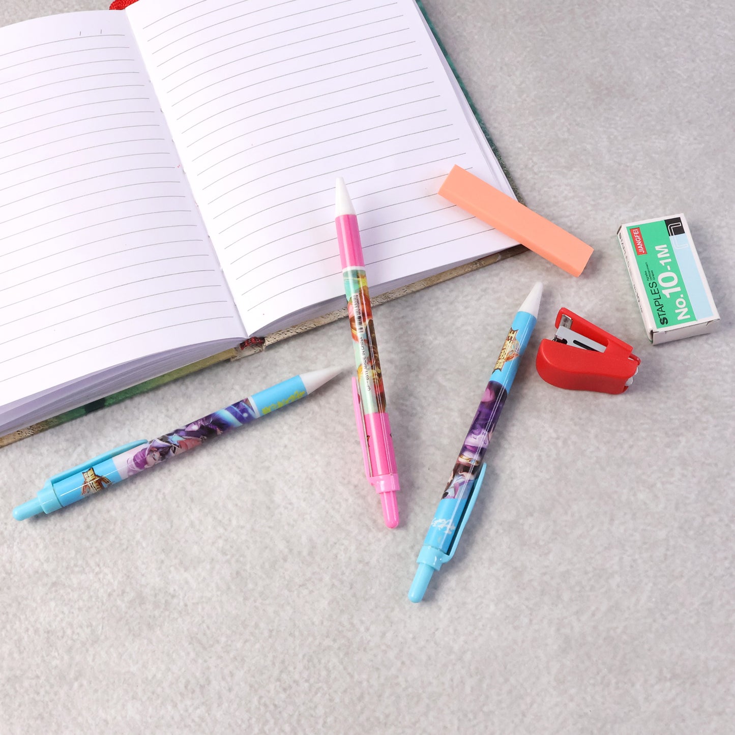 Wukusy 6-in-1 stationery set including pens, pencils, ruler, eraser, and more for school and office use.