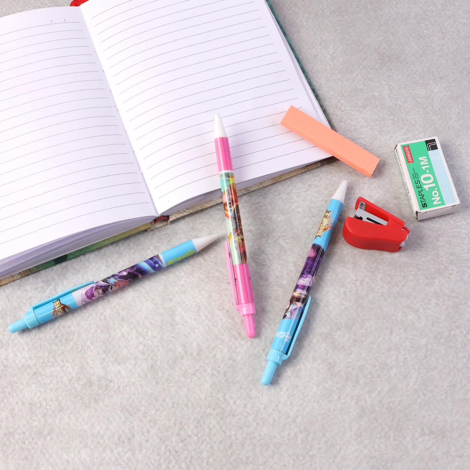 Wukusy 6-in-1 stationery set including pens, pencils, ruler, eraser, and more for school and office use.