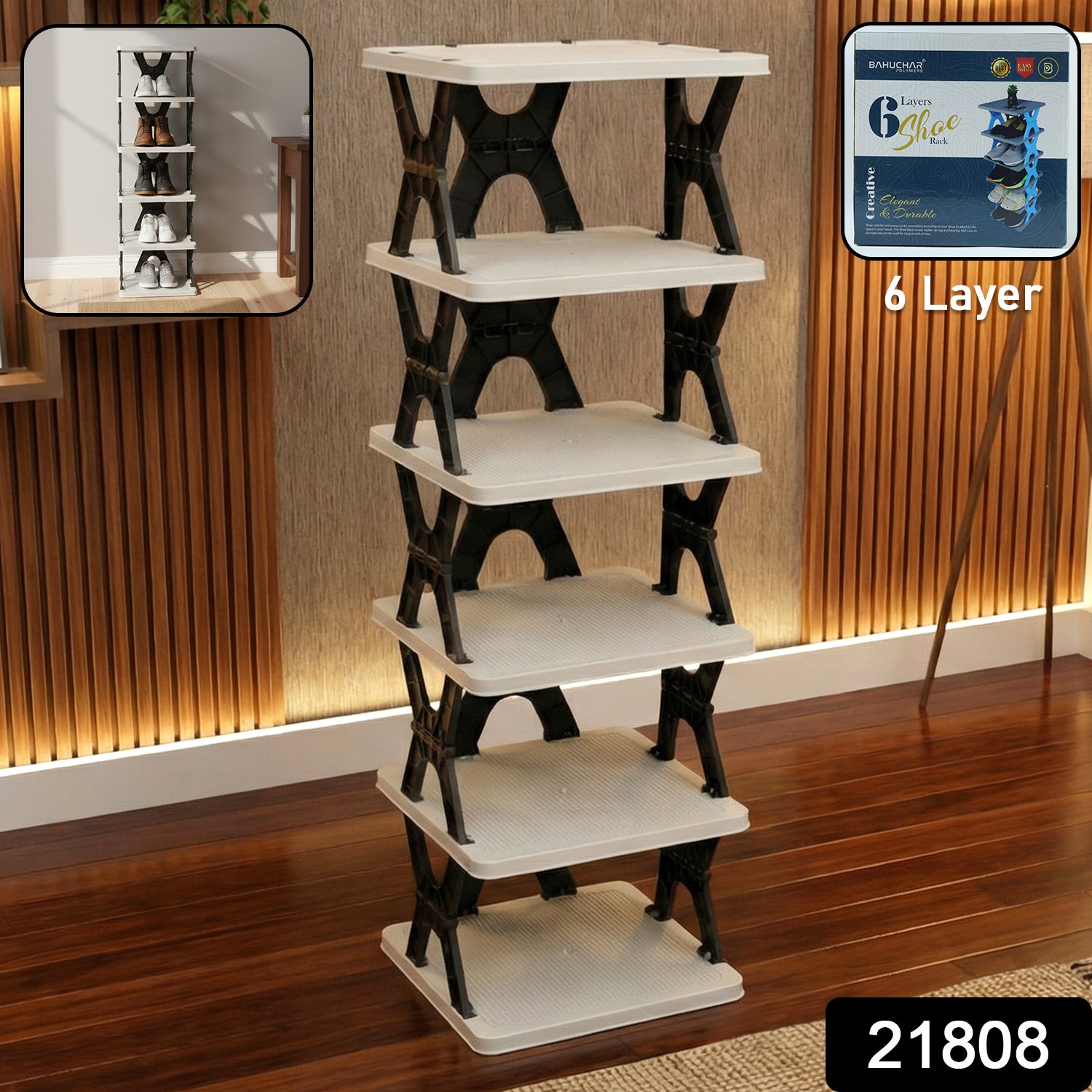 Wukusy 6-layer rectangle shoe rack stand with multiple shelves for organized shoe storage.