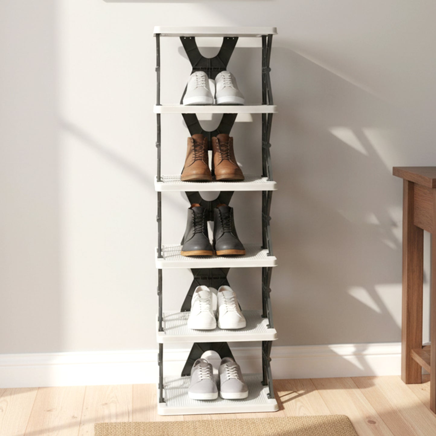 Wukusy 6-layer rectangle shoe rack stand with multiple shelves for organized footwear storage.