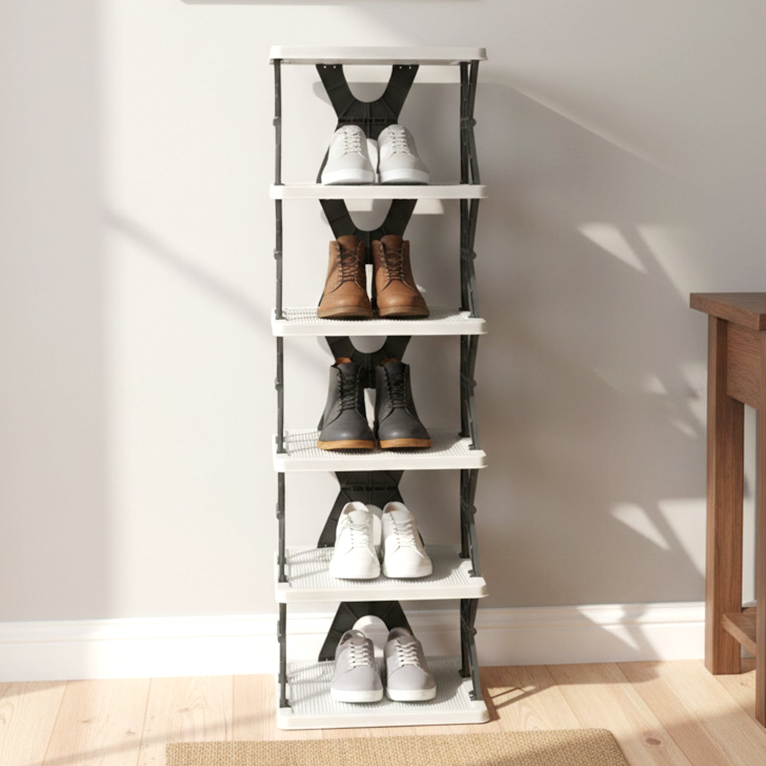 Wukusy 6-layer rectangle shoe rack stand with multiple shelves for organized footwear storage.