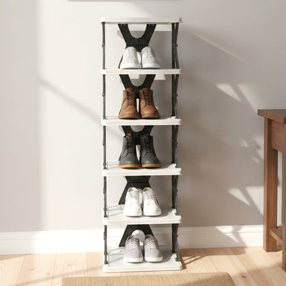 Wukusy 6-layer rectangle shoe rack stand with multiple shelves for organized footwear storage.