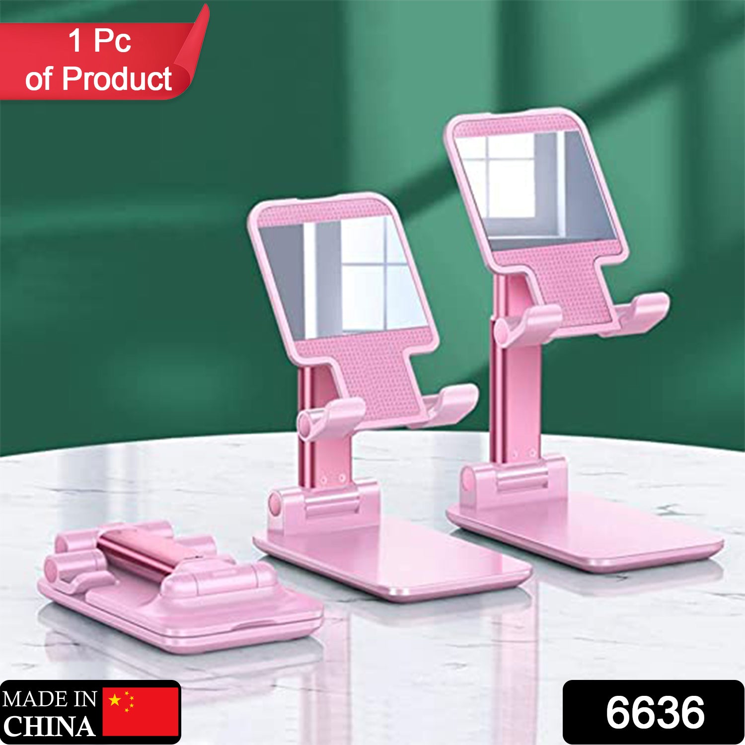 Wukusy 6636 desktop cell phone stand with mirror, full 3-way adjustable for desk height and angles, ideal as a phone holder and organizer.