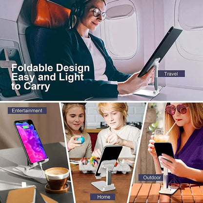 Wukusy desktop cell phone stand with mirror, full 3-way adjustable height and angle, ideal for desk organization and accessories.