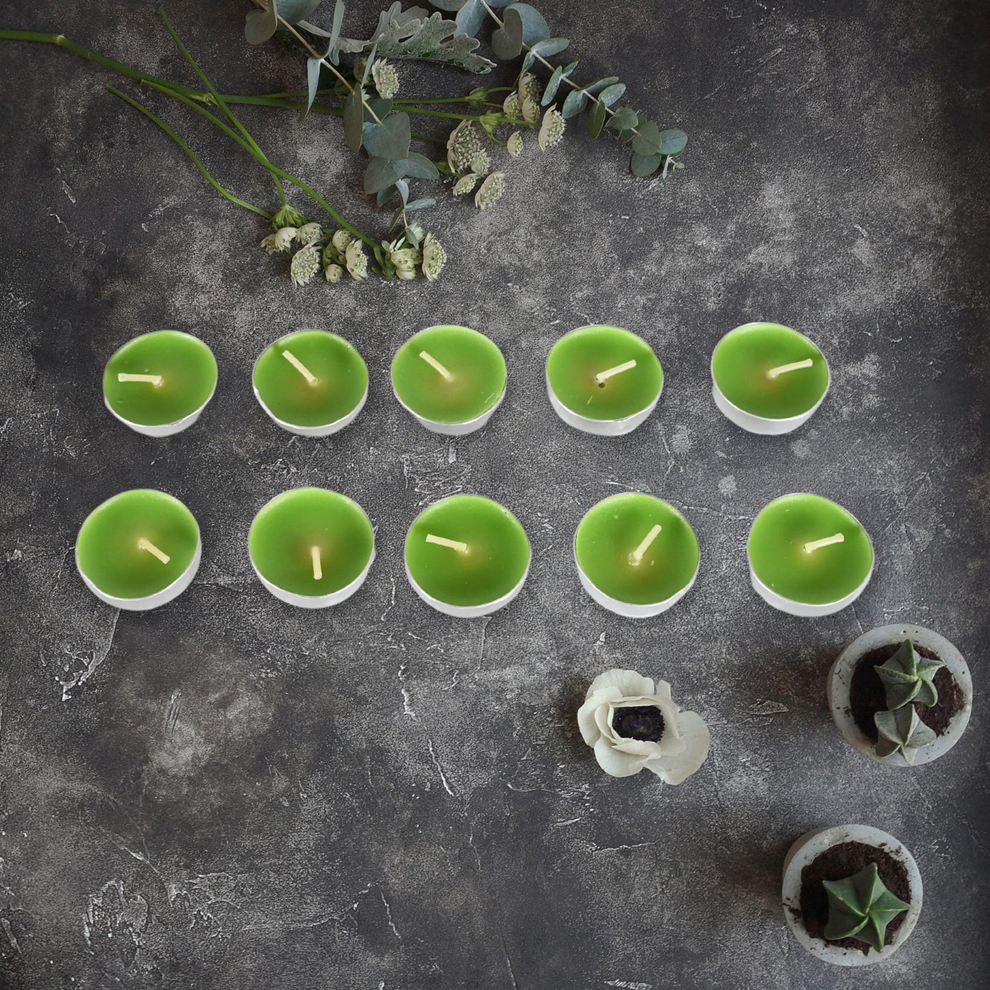 Set of 10 Wukusy smokeless Diwali candles with 8-9 hour burn time, ideal for home decoration, Christmas, weddings, and mood lighting.