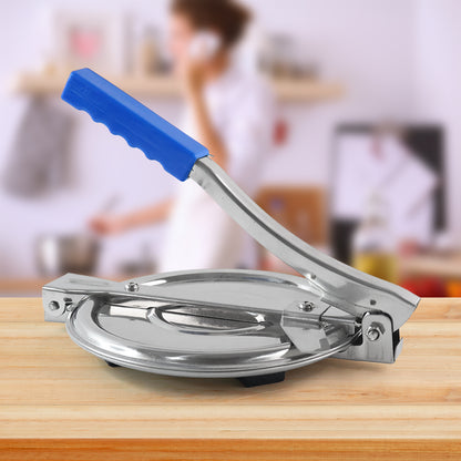 Wukusy stainless steel Puri Press Maker with handle, medium size, for roti, chapati, papad, khakhra, and home use.