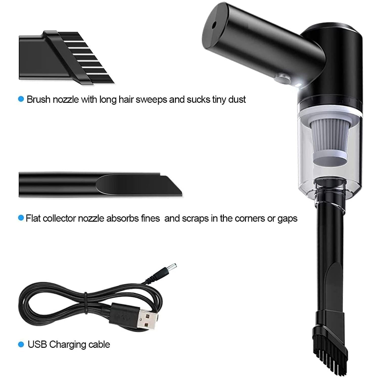 Wukusy 2-in-1 handheld wireless vacuum cleaner with dust collection, 120W power, portable design for home and car cleaning.