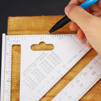Wukusy 7420 lightweight double-side scale triangle measurement hand tool, used for precise angle and length measurements.