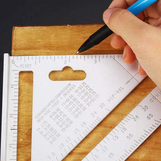 Wukusy 7420 lightweight double-side scale triangle measurement hand tool, used for precise angle and length measurements.