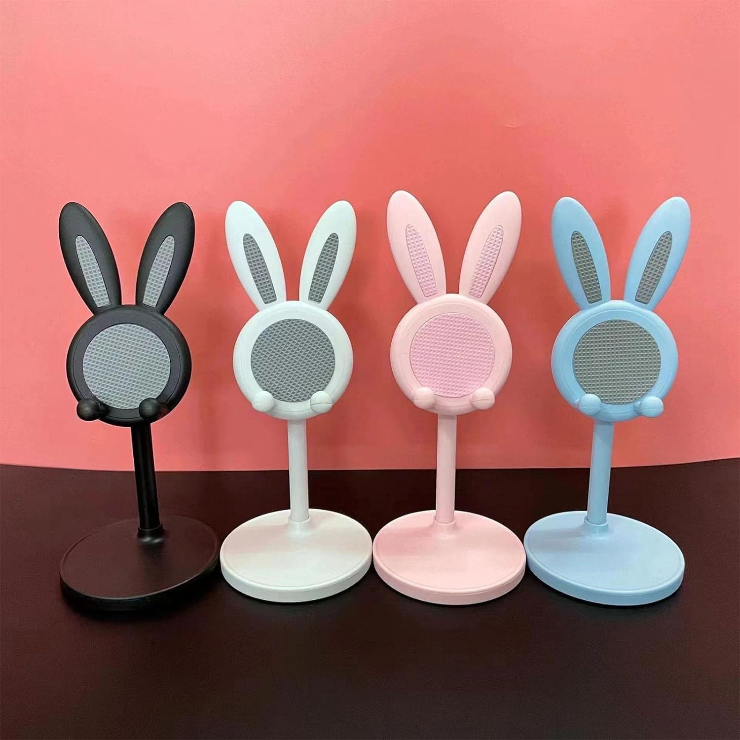 Wukusy cute bunny phone stand with adjustable height, kawaii desk accessory, perfect for phone or tablet, Easter gift for kids.
