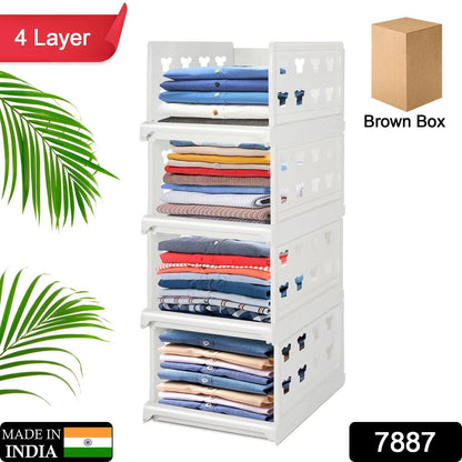 Wukusy 4-layer stackable multifunctional storage cart with foldable drawers for clothes, kitchen, pantry, and laundry organization.