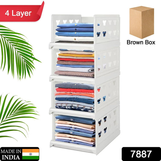 Wukusy 4-layer stackable multifunctional storage cart with foldable drawers for clothes, kitchen, pantry, and laundry organization.