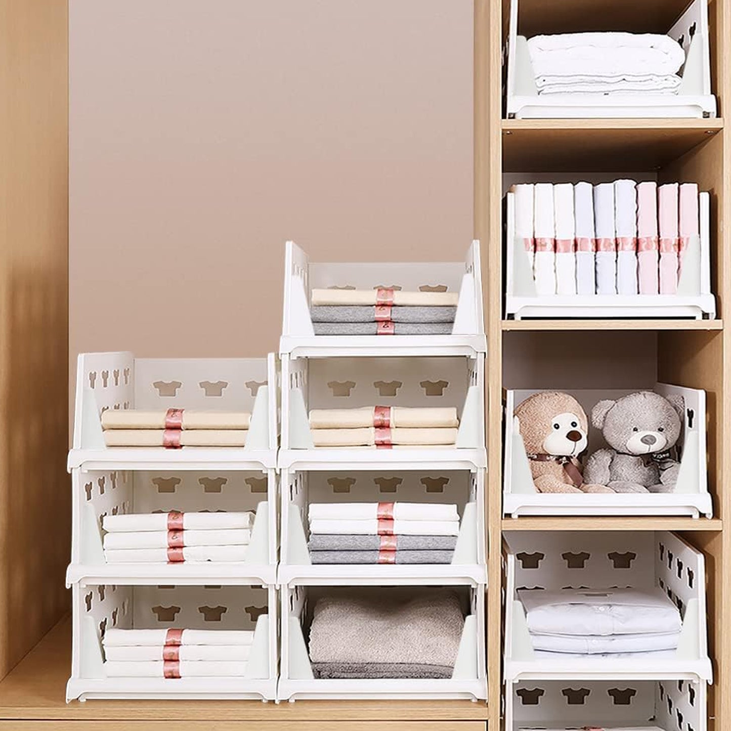 Wukusy 4-layer stackable multifunctional storage cart with foldable drawers, ideal for kitchen, pantry, closet, or bathroom organization.