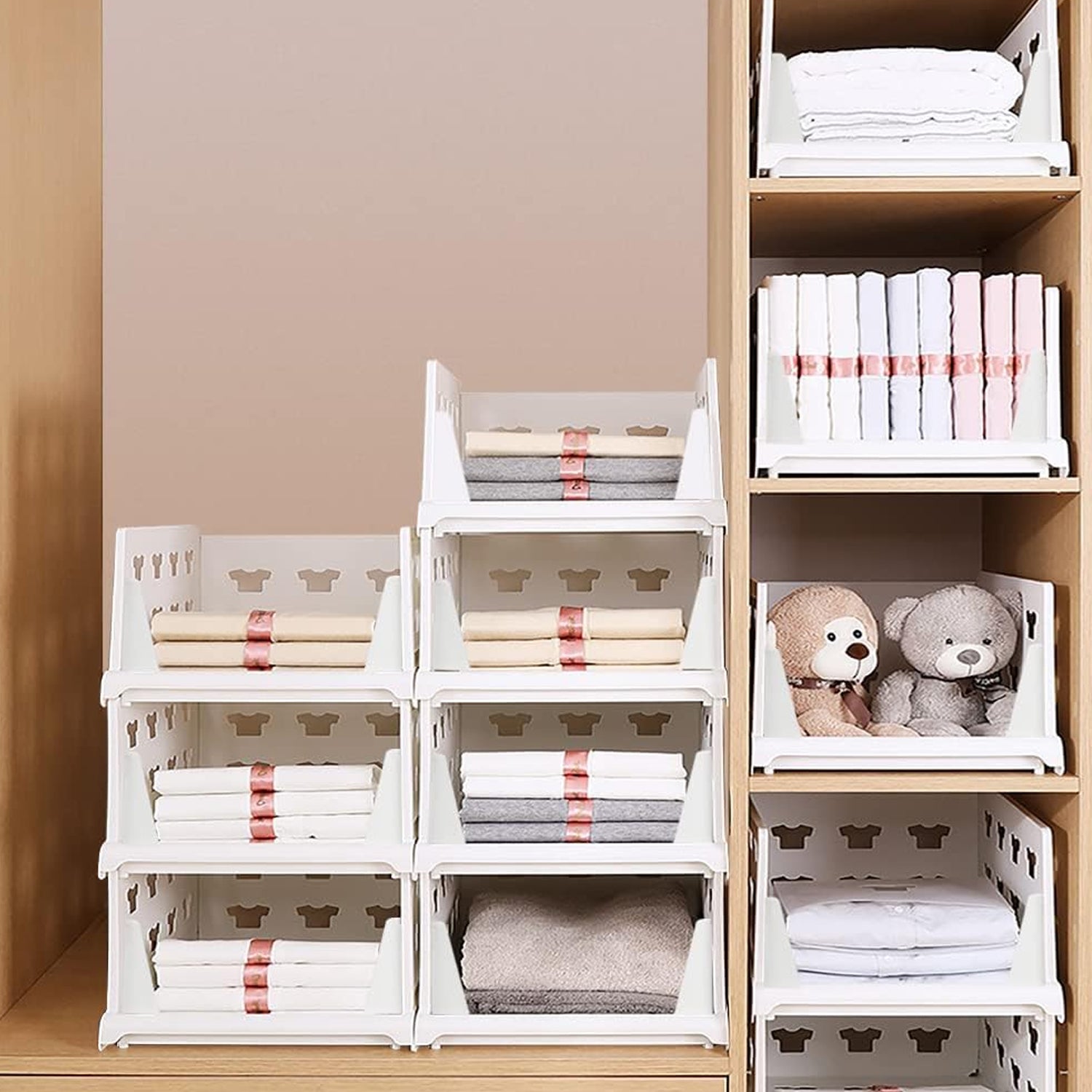 Wukusy 4-layer stackable multifunctional storage cart with foldable drawers, ideal for kitchen, pantry, closet, or bathroom organization.