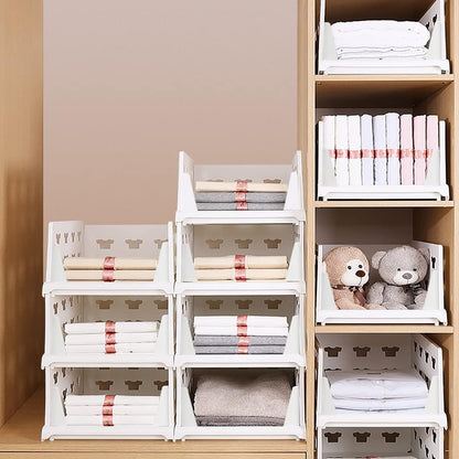 Wukusy 4-layer stackable multifunctional storage cart with foldable drawers, ideal for kitchen, pantry, closet, or bathroom organization.
