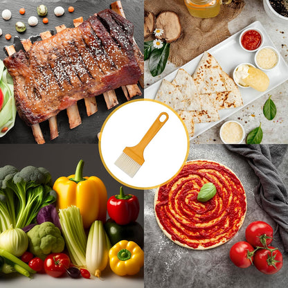 Wukusy multifunction basting brush for cooking, pastry, baking, and grilling, dishwasher safe, with a wooden handle and flexible bristles.