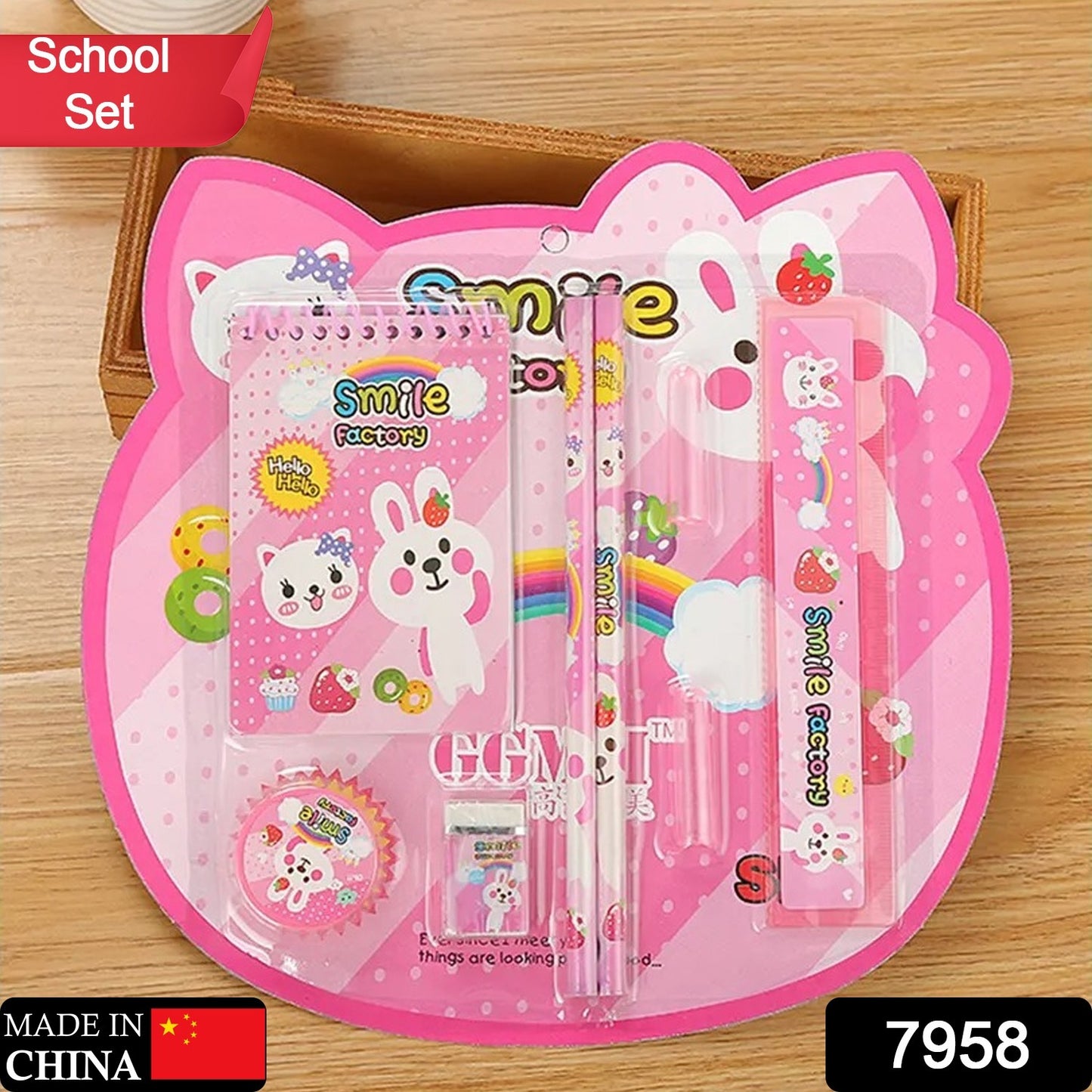 Wukusy 8-in-1 kids stationery gift set with pencils, ruler, eraser, sharpener, and pencil cover, ideal for school and office use.