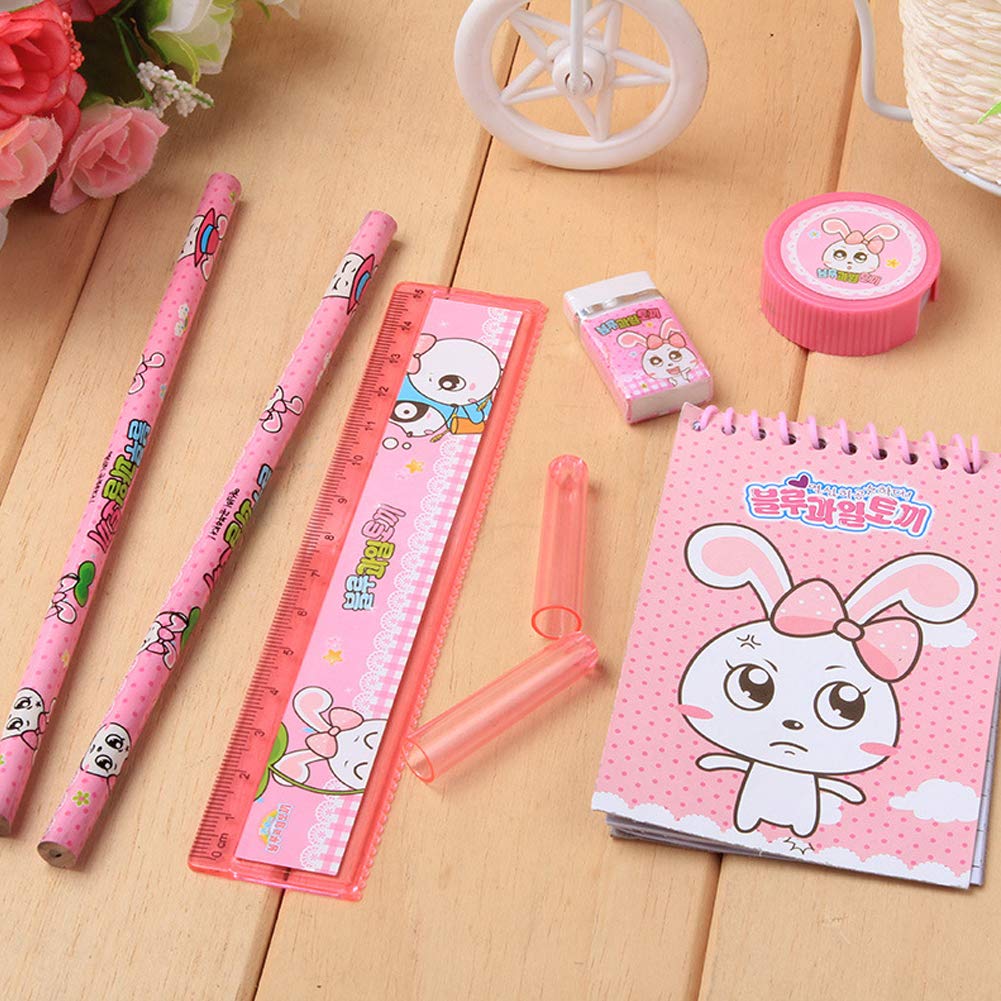 Wukusy 8-in-1 kids stationery gift set with pencils, ruler, rubber, sharpener, and pencil cover for school or office use