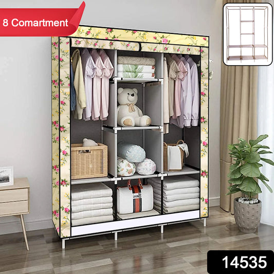 Wukusy 8-compartment portable fabric wardrobe closet with collapsible design and sturdy rack structure for organized storage