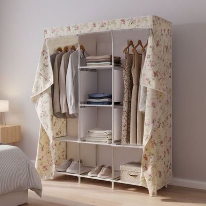 Wukusy 8-compartment portable fabric wardrobe closet with collapsible design and multiple storage compartments.