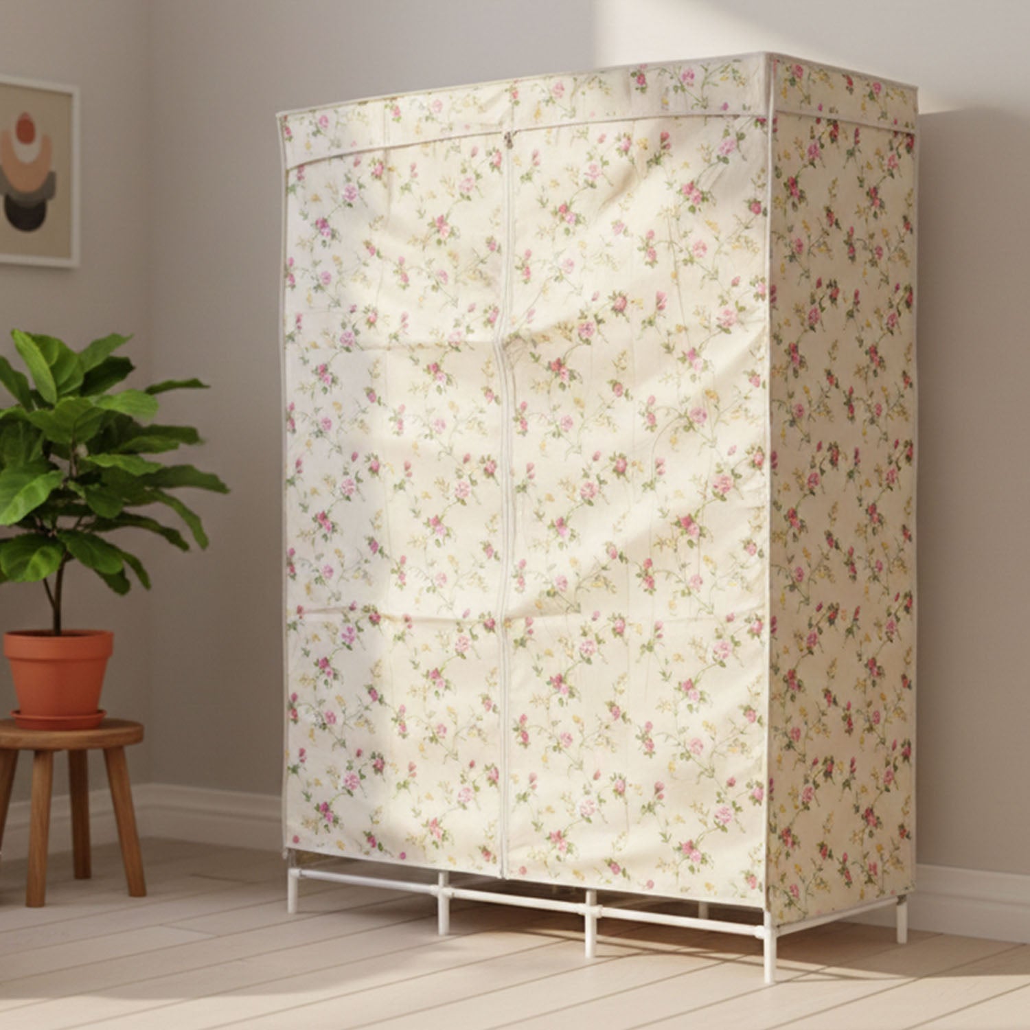 Wukusy 8-compartment portable fabric wardrobe closet with collapsible racks for clothing storage and organization.