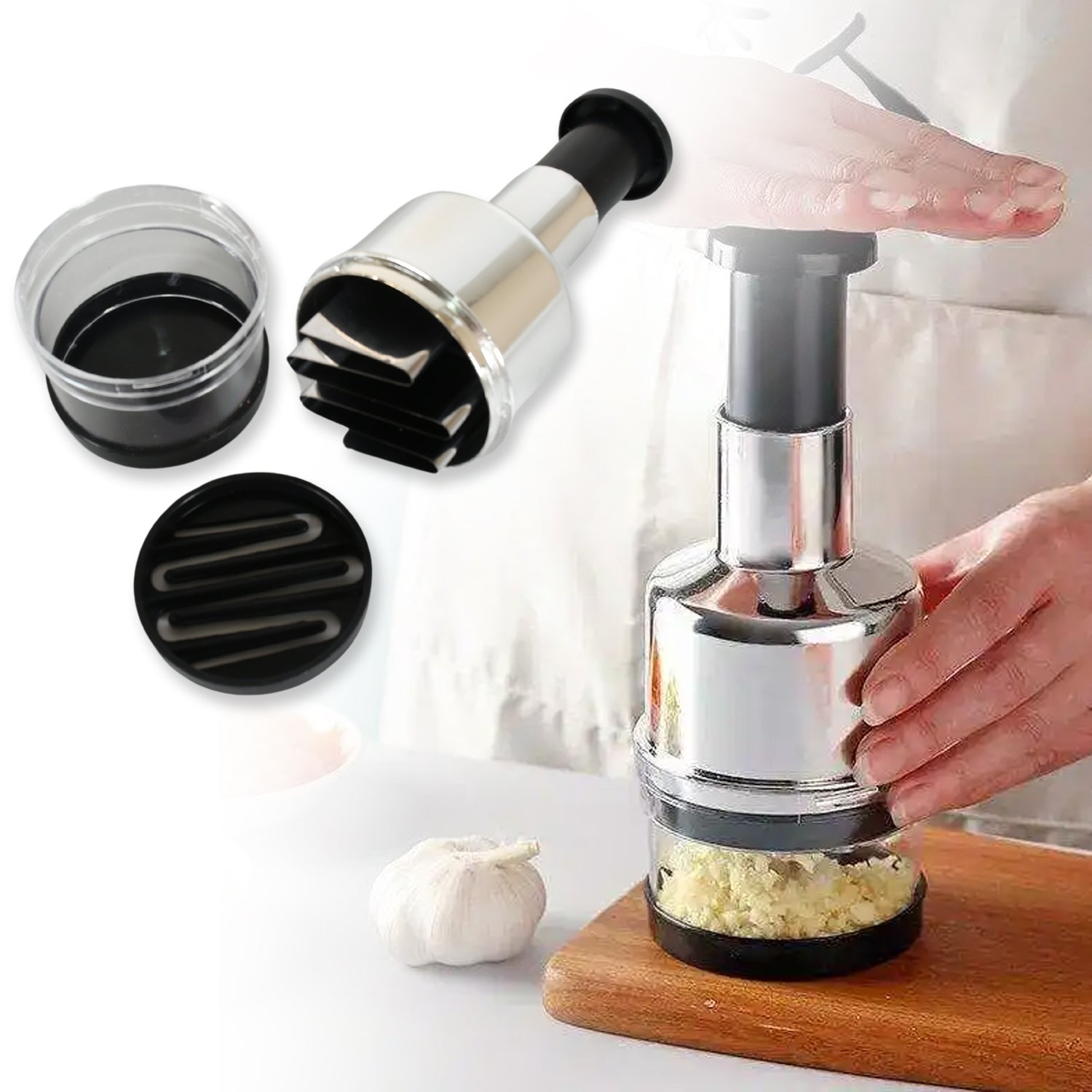 Wukusy 8189 Food Cutter multifunctional stainless steel vegetable and onion chopper with hand-operated design for kitchen use.