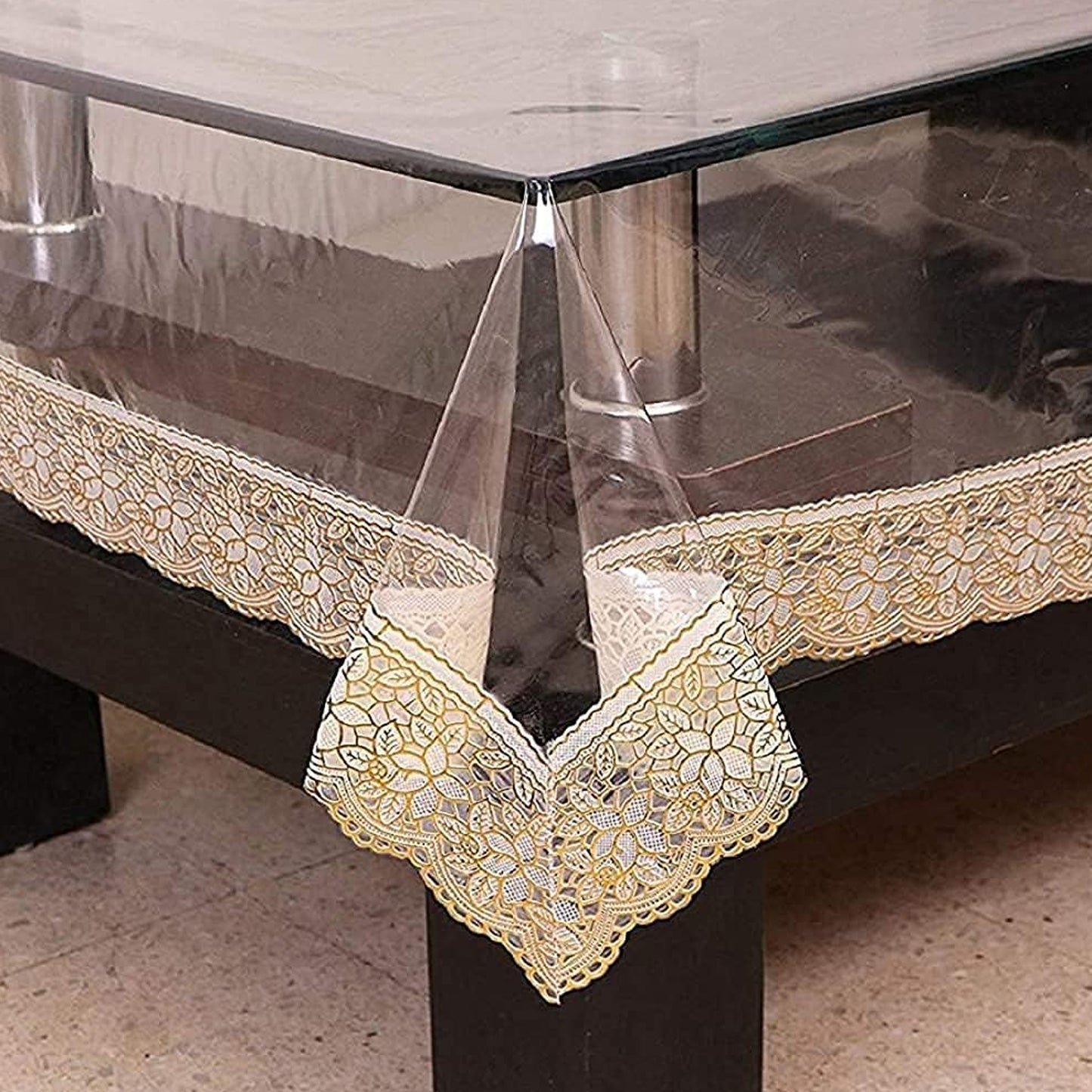 Clear PVC table cover measuring 87x59 inches by Wukusy, protecting and decorating your table with transparent style.