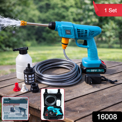Wukusy 88VF wireless high-pressure car washer gun with water spray nozzle, durable plastic construction, and ergonomic handle.