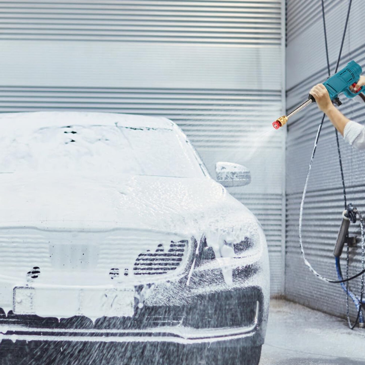 Wukusy 88VF wireless high pressure car washer gun with water spray nozzle, ideal for vehicle cleaning and outdoor washing tasks