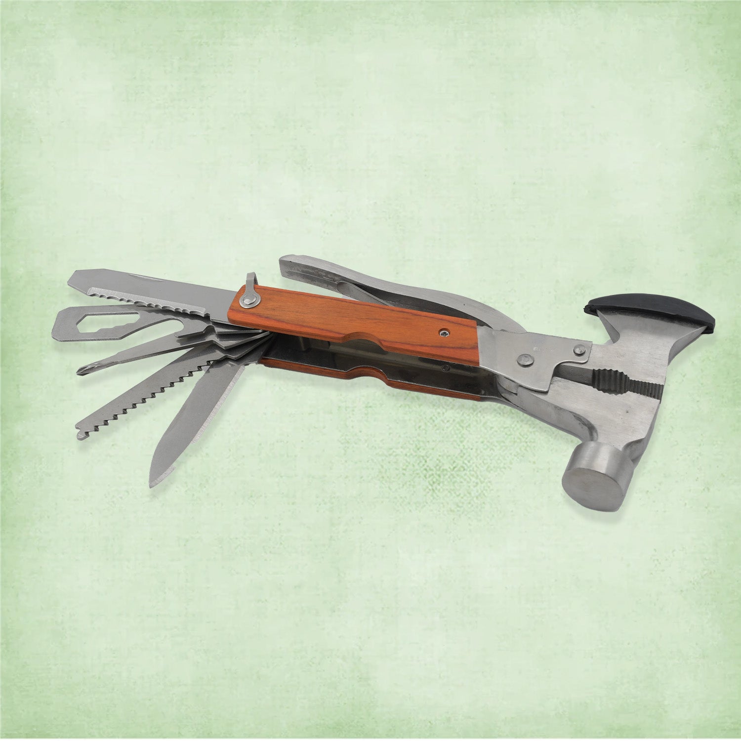 Wukusy all-in-one multitool with hammer, screwdriver, and bottle opener, ideal for Father’s Day, camping, or outdoor gifts for men.