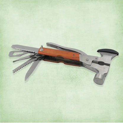 Wukusy all-in-one multitool with hammer, screwdriver, and bottle opener, ideal for Father’s Day, camping, or outdoor gifts for men.
