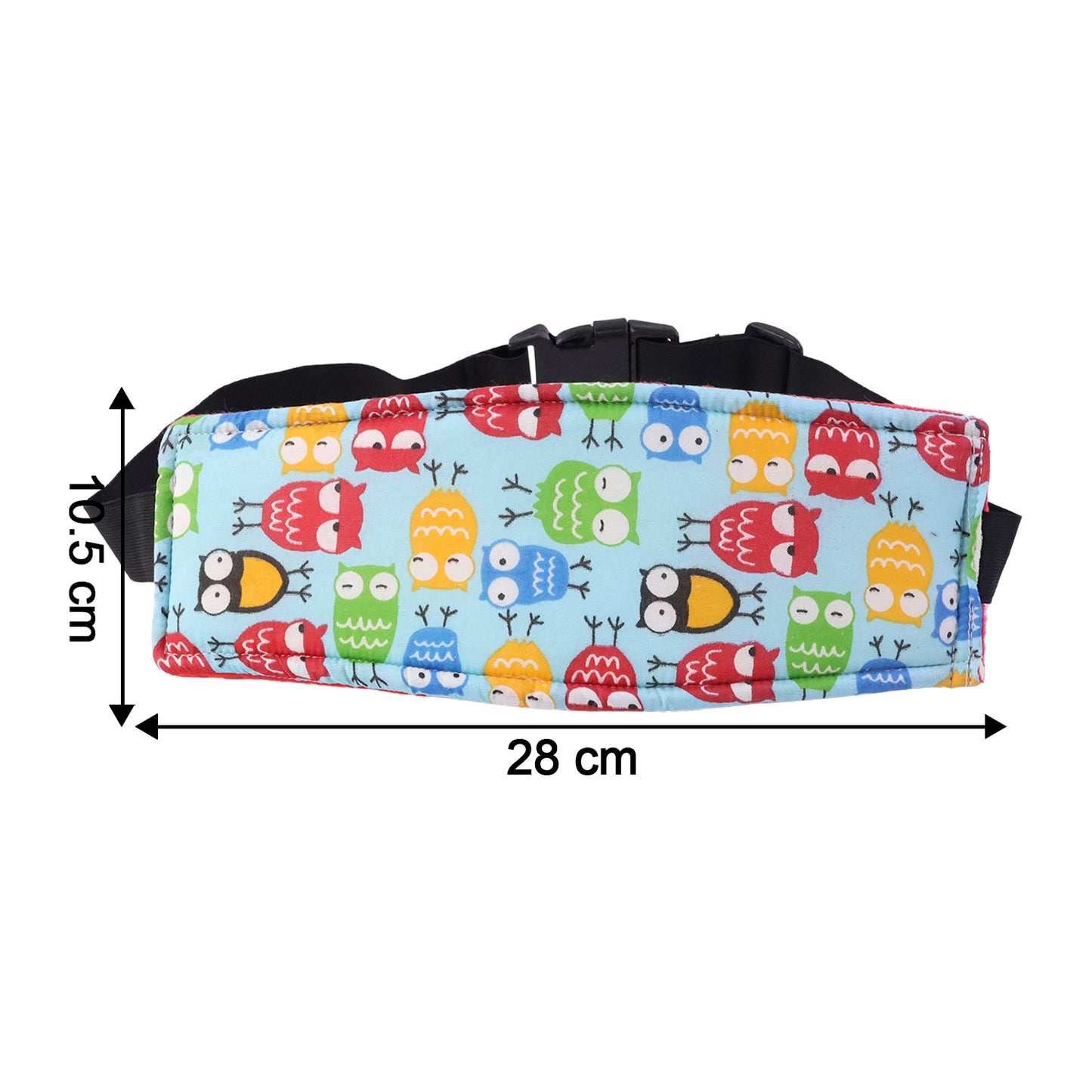 Wukusy adjustable baby car seat head support strap attached to a car seat, providing comfort and safety for infants.