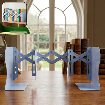 Wukusy adjustable expandable book stand holding open a book, featuring adjustable angles and sturdy support for reading or study.