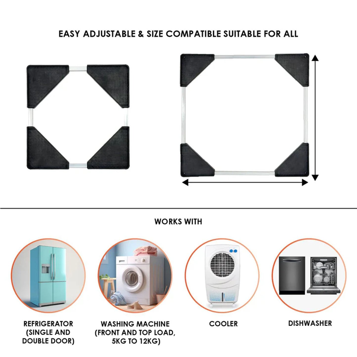 Wukusy adjustable washing machine and refrigerator stand, 67-67 cm, single piece, sturdy metal construction for appliance support