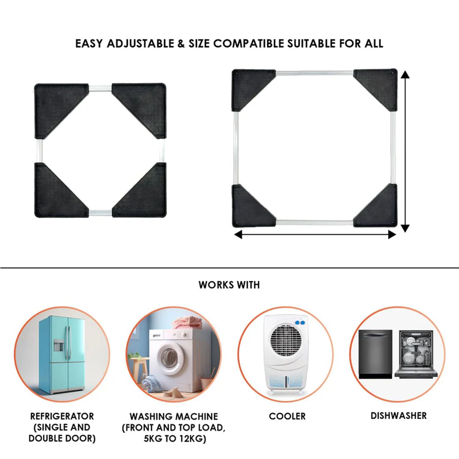 Wukusy adjustable washing machine and refrigerator stand, 67-67 cm, single piece, sturdy metal construction for appliance support