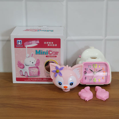 Wukusy angel cat car-shaped kids alarm clock with cute design and colorful display, perfect for children's bedrooms.