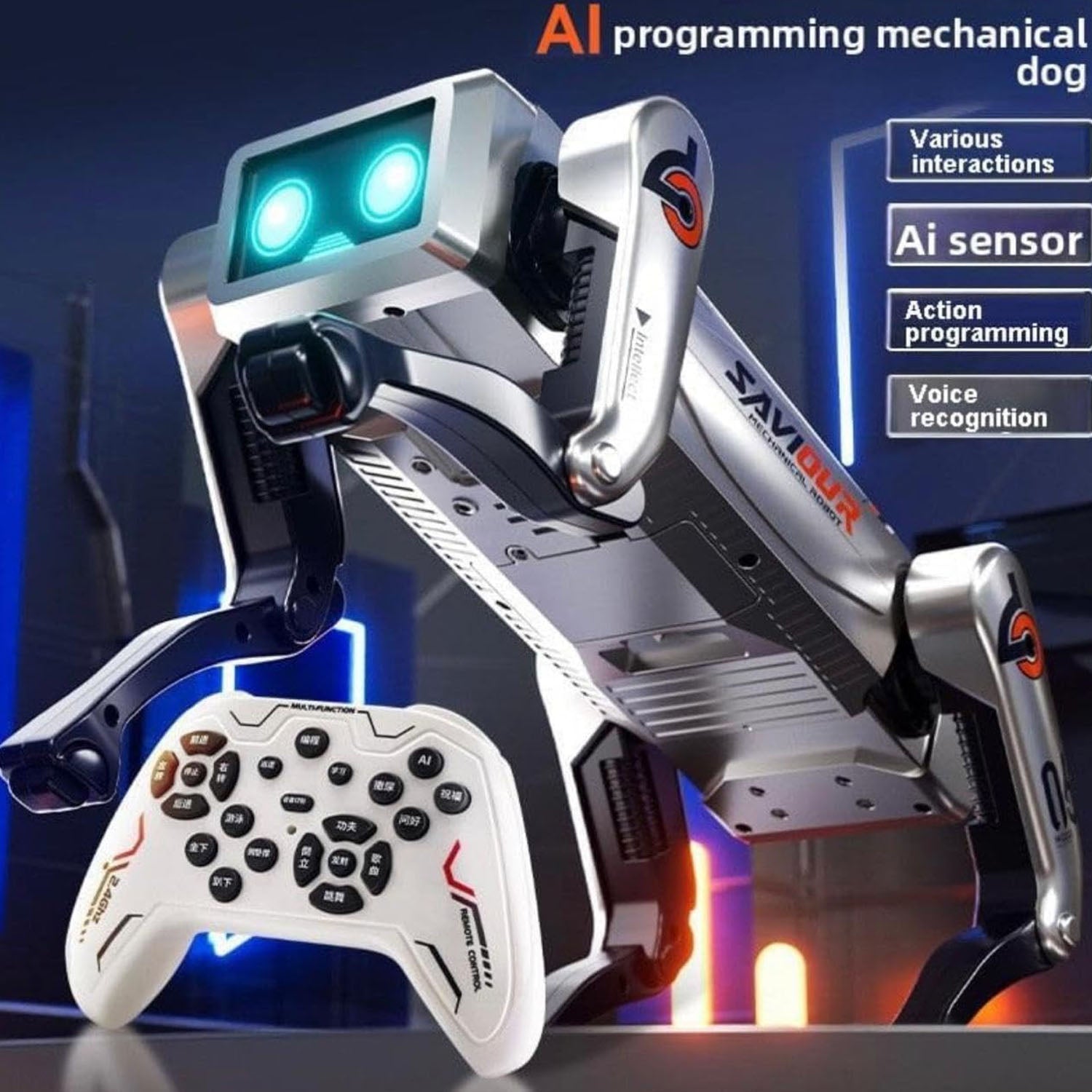 Wukusy Advanced Intelligent AI Robot Dog Toy for Kids, large set with realistic features and interactive design.