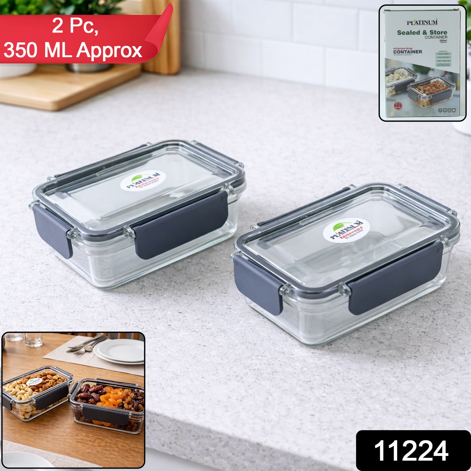 Wukusy airtight sealed food storage container set with two 350ml containers for fresh food organization.