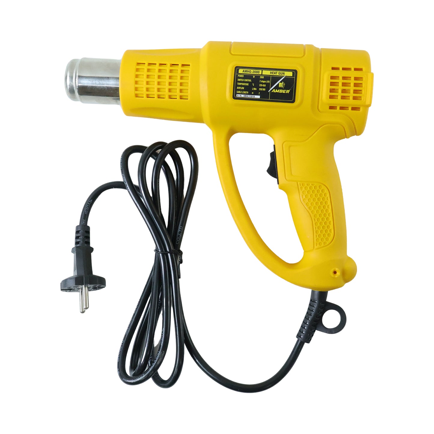 Wukusy Amber Heat Gun AMHG2000 with 2000W power, shown in use, featuring ergonomic design and adjustable temperature controls.