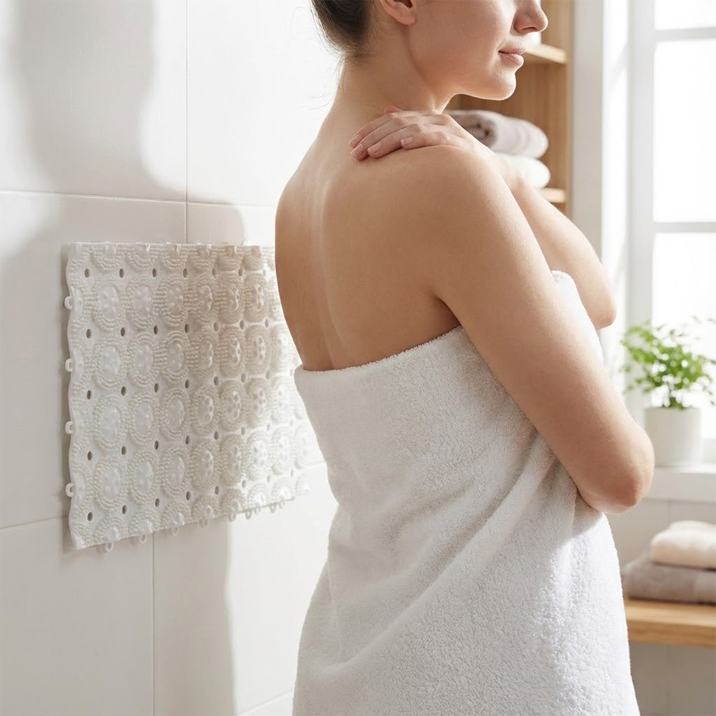 Wukusy anti-slip bathroom massage mat with suction cups, 33x21 cm, set of 4, designed for safe, comfortable shower safety.