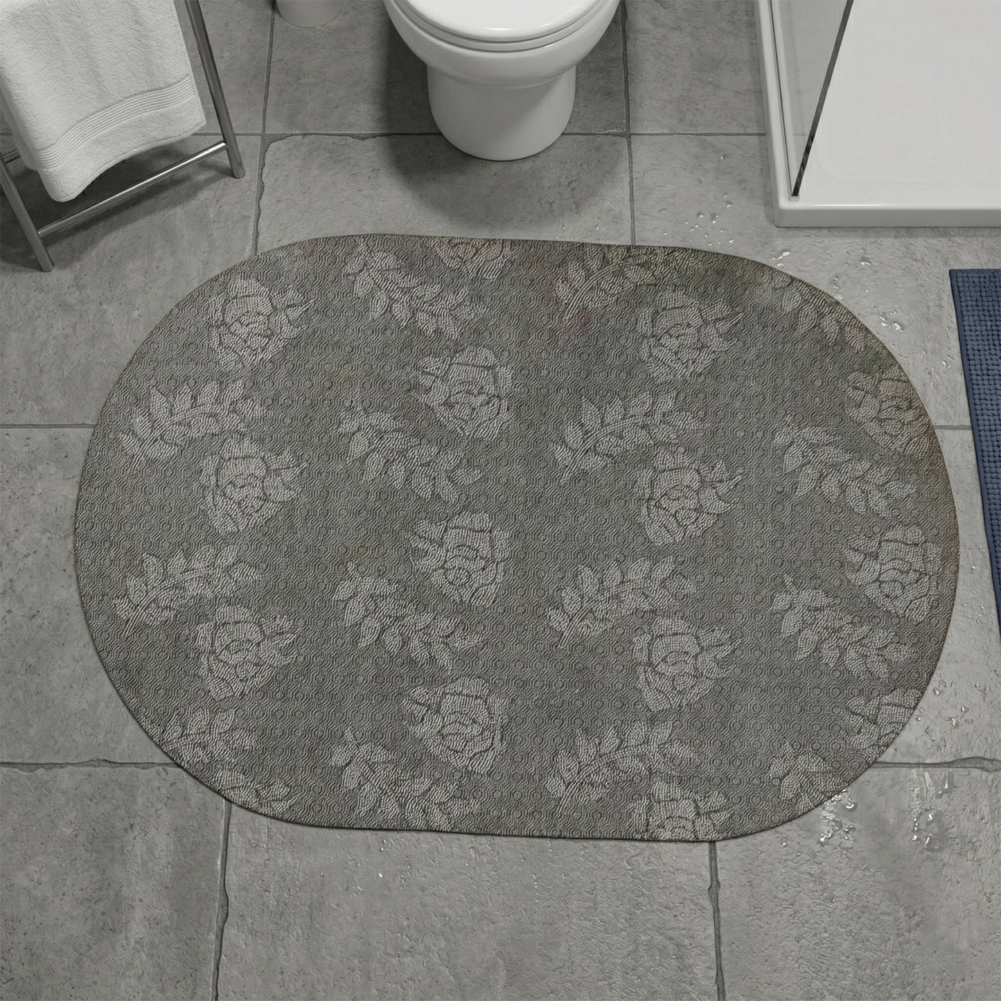 Wukusy anti-slip quick-dry bathroom floor mat, 89x59 cm, with textured surface for safety and moisture drainage.