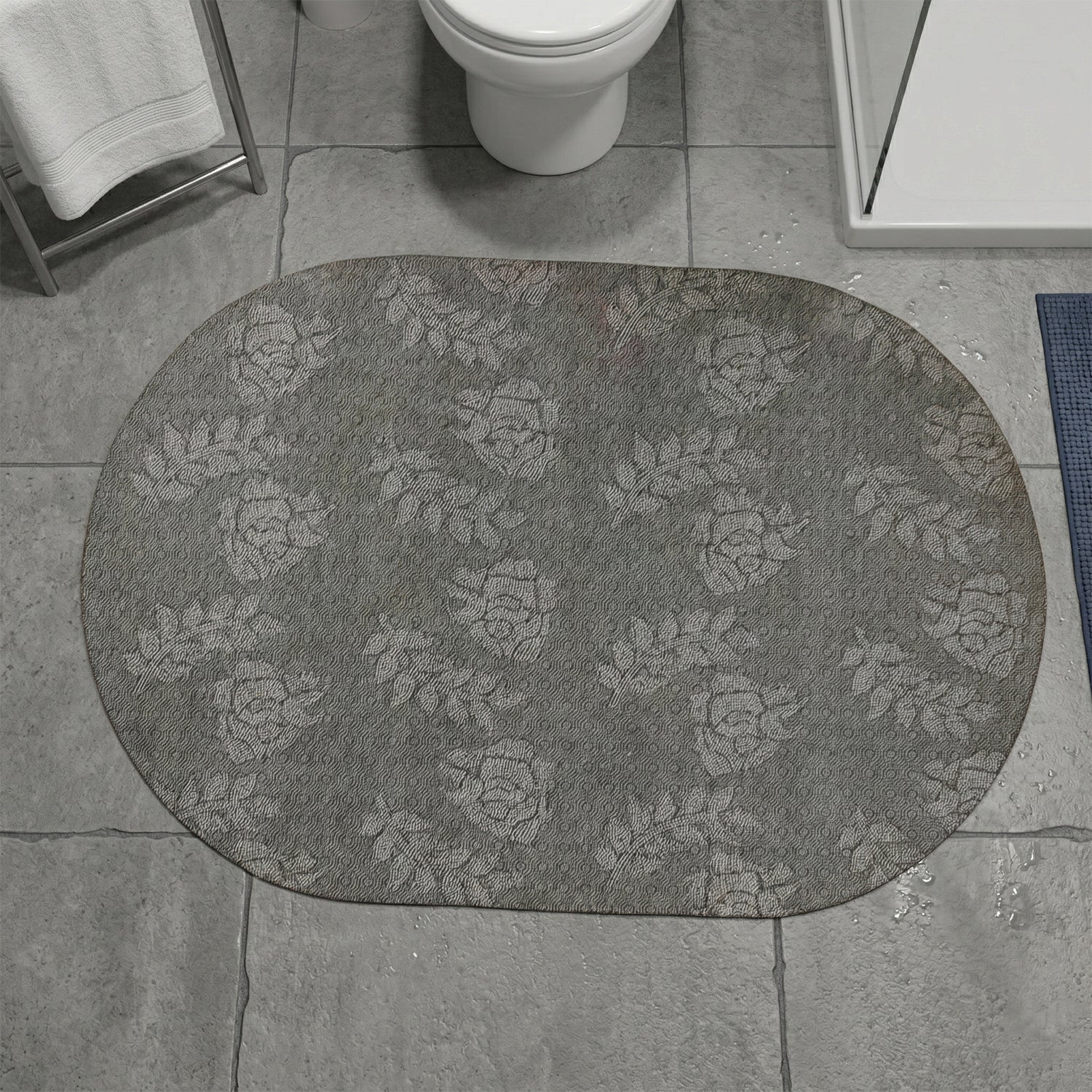 Wukusy anti-slip quick-dry bathroom floor mat, 89x59 cm, with textured surface for safety and moisture drainage.